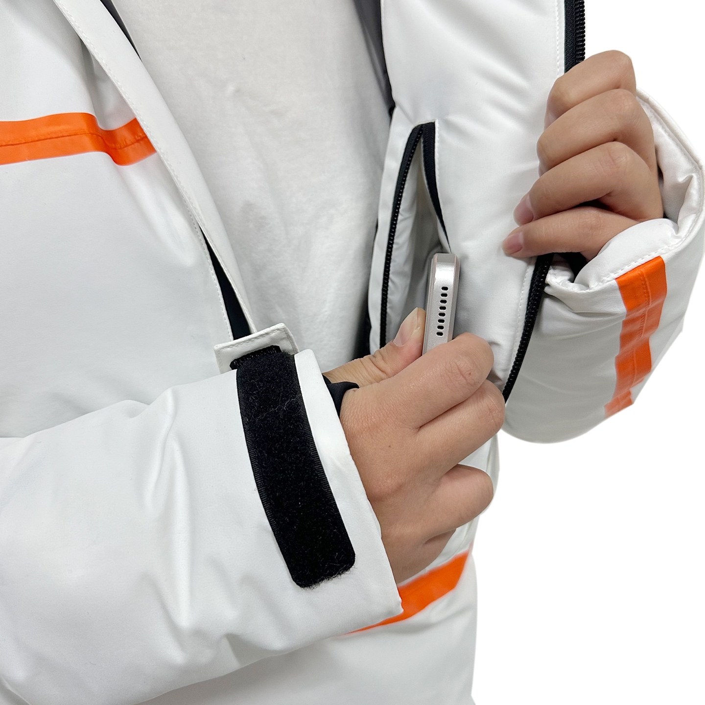 AZENG SPORTS Men's Waterproof Ski Jacket – White & Orange Edition Snow Coat
