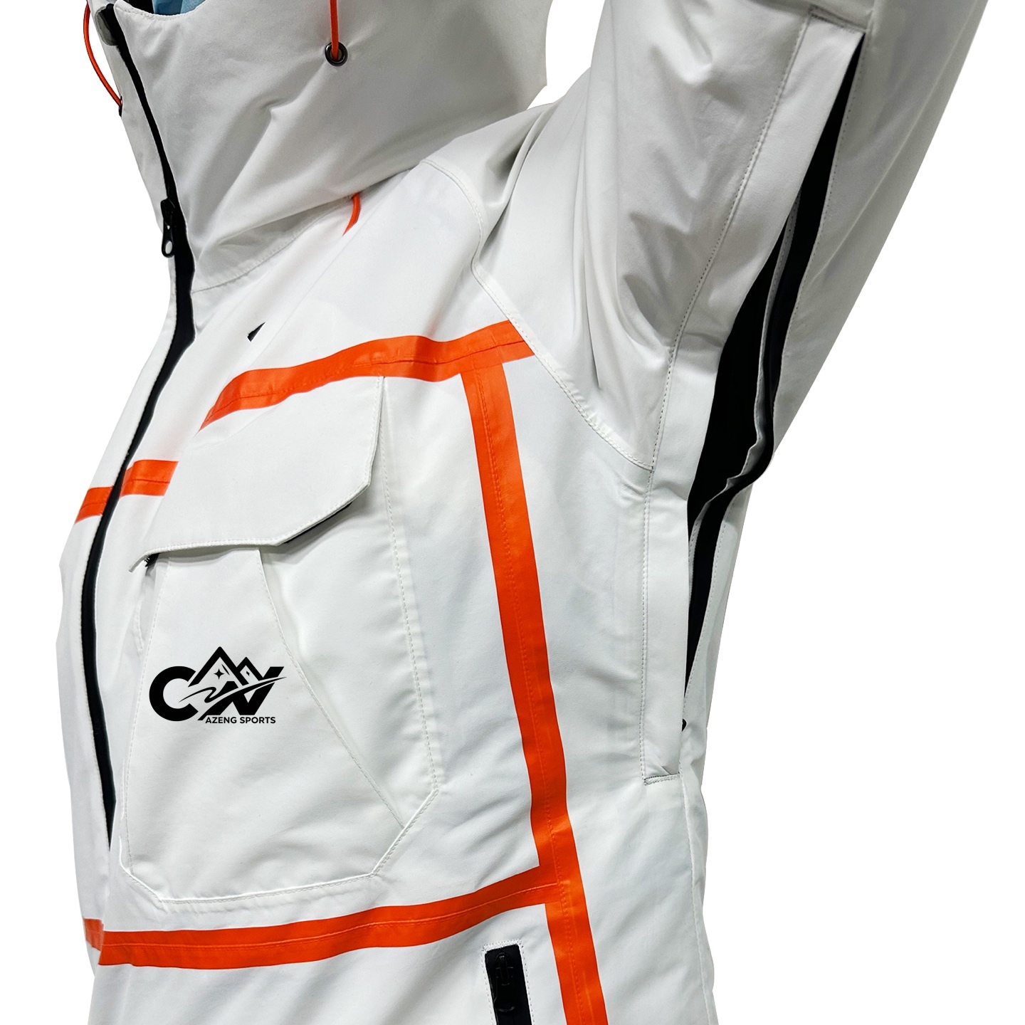 AZENG SPORTS Men's Waterproof Ski Jacket – White & Orange Edition Snow Coat