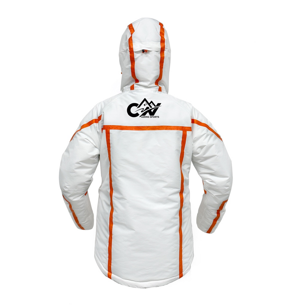 AZENG SPORTS Men's Waterproof Ski Jacket – White & Orange Edition Snow Coat